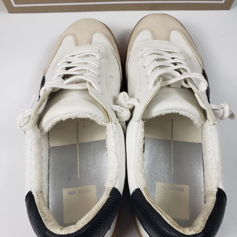 Dolce Vita - White Black Leather Taupe Suede Stella Nadia Sneaker sz 7.5